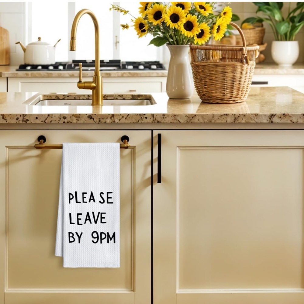 Kitchen Towel - White 'Please Leave By 9PM'